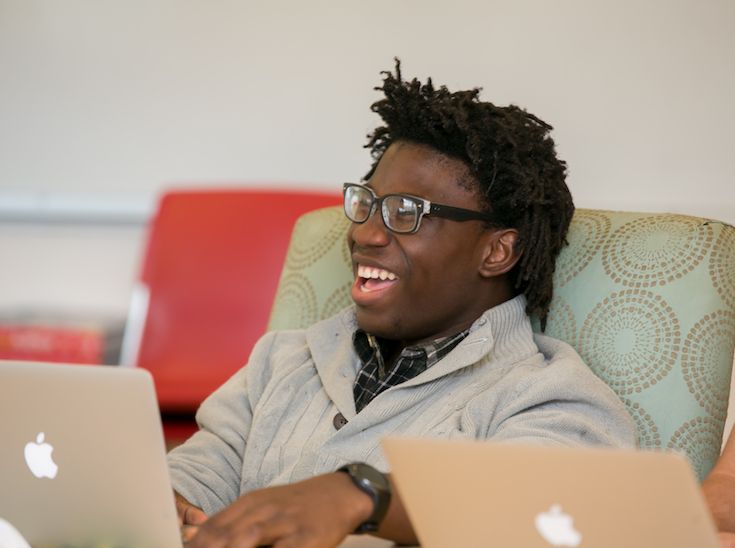 boarding students works on computer