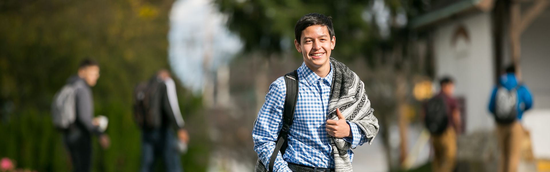 church farm student with backpack